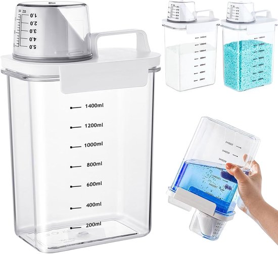 Waschmittelspender, 1800 Ml Versiegelter Waschmittelspender Mit Messbecher, Aufbewahrungsbox Für Waschmittel, Transparenter Waschmittelbehälter.
