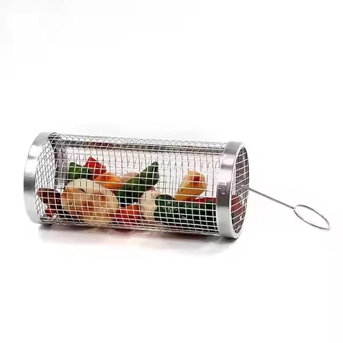 1 Grillkorb Aus Edelstahl Drehbarer Grillkorb Für Gemüse, Mais, Fisch Und Fleisch Drehbarer Grillkorb