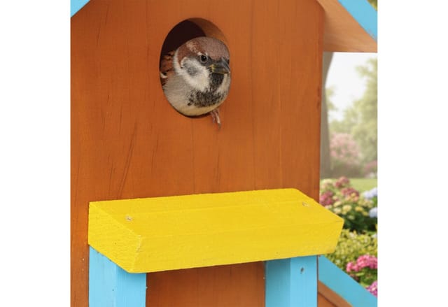 Relaxdays Vogelhaus, Holz, zum Aufhängen, HBT: 30,5 x 32,5 x 19 cm, Vogelvilla Garten & Balkon, Vogelfutterhaus, bunt