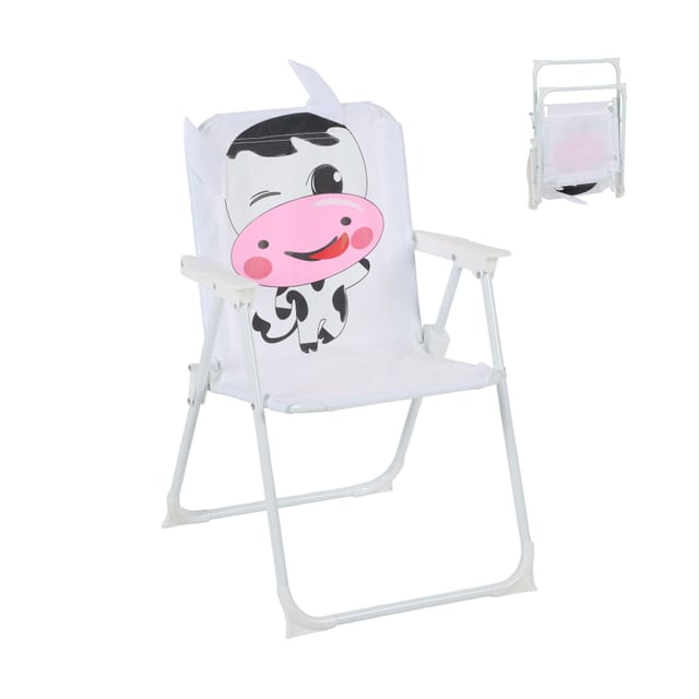 Relaxdays Kinder Klappstuhl, Campingstuhl mit Kuh-Motiv, HBT: 51,5x36x37,5 cm, Picknickstuhl outdoor, Faltstuhl, bunt