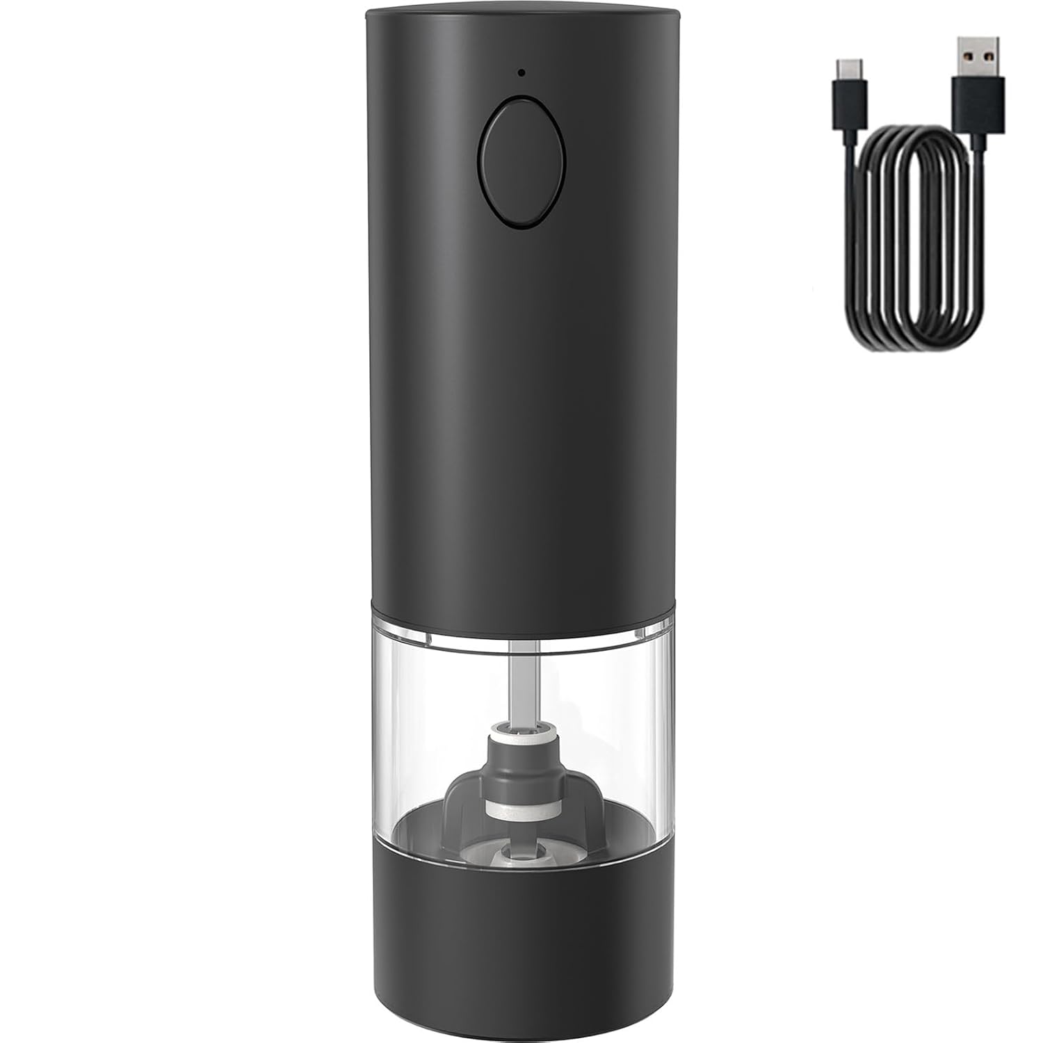 Elektrische Pfeffermühle, Einhandbedienung, Einstellbarer Mahlgrad, Schnellladefunktion, Inklusive Usb-ladekabel, Schwarz (1 Stück).