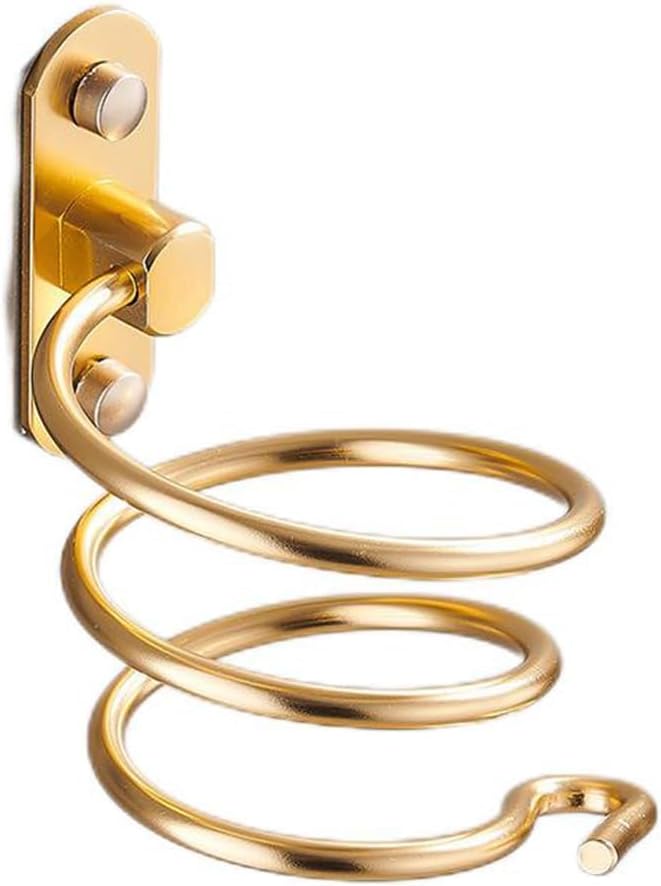 Wandhalterung Aus Goldfarbenem Aluminium Für Haartrockner Mit Lochung Und Ablage Für Pflegeutensilien