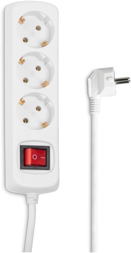 Weiße Steckdosenleiste Mit Schalter, Dreistufige Steckdosenleiste Mit Schalter, 2 Meter Langes Kabel.