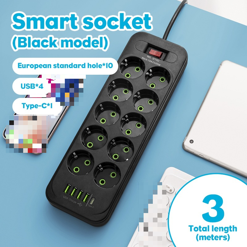 Mehrfachsteckdosenleiste Mit Usb-anschlüssen (schwarz, 3 M Kabel), Verlängerungssteckdose.