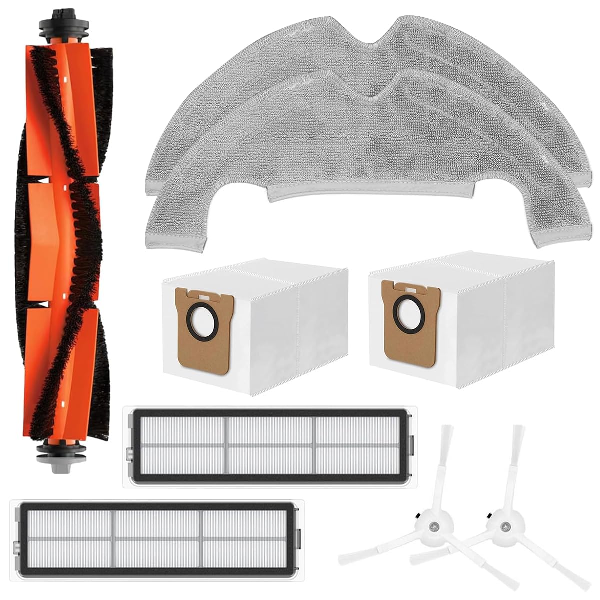 9-teiliges Ersatzteilset Für Mi Robot Vacuum Cleaner X10 Zubehör: 1 Hauptbürste, 2 Seitenbürsten, 2 Wischpads, 2 Staubbeutel, 2 Filter