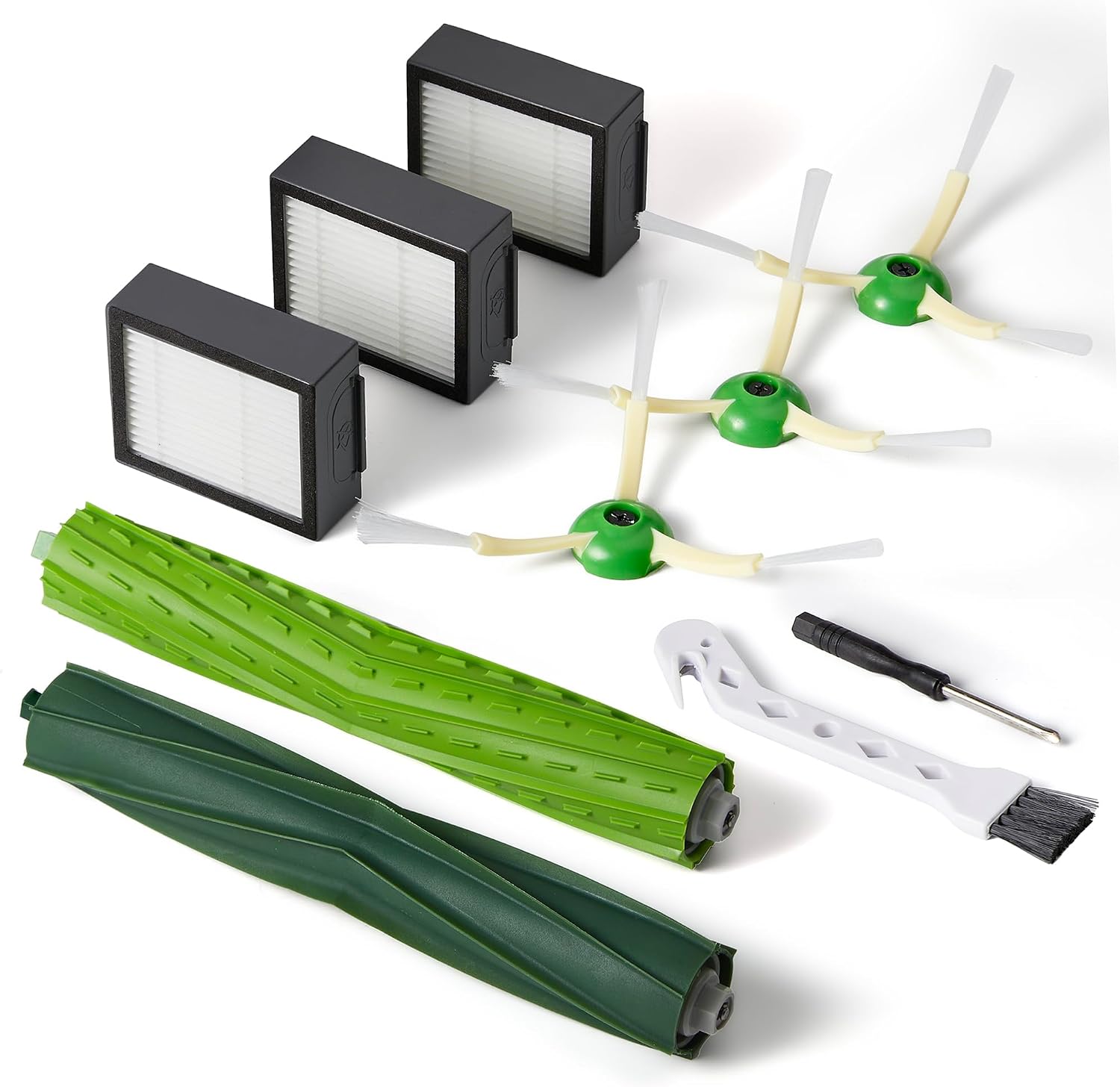Kompatibel Mit Irobot I7, I7+, E5, E6, Eij-serie, I5 Kombination, J5-serie, Saugroboter, Doppelgummibürsten, 3 Hepa-filter, Kantenbürsten