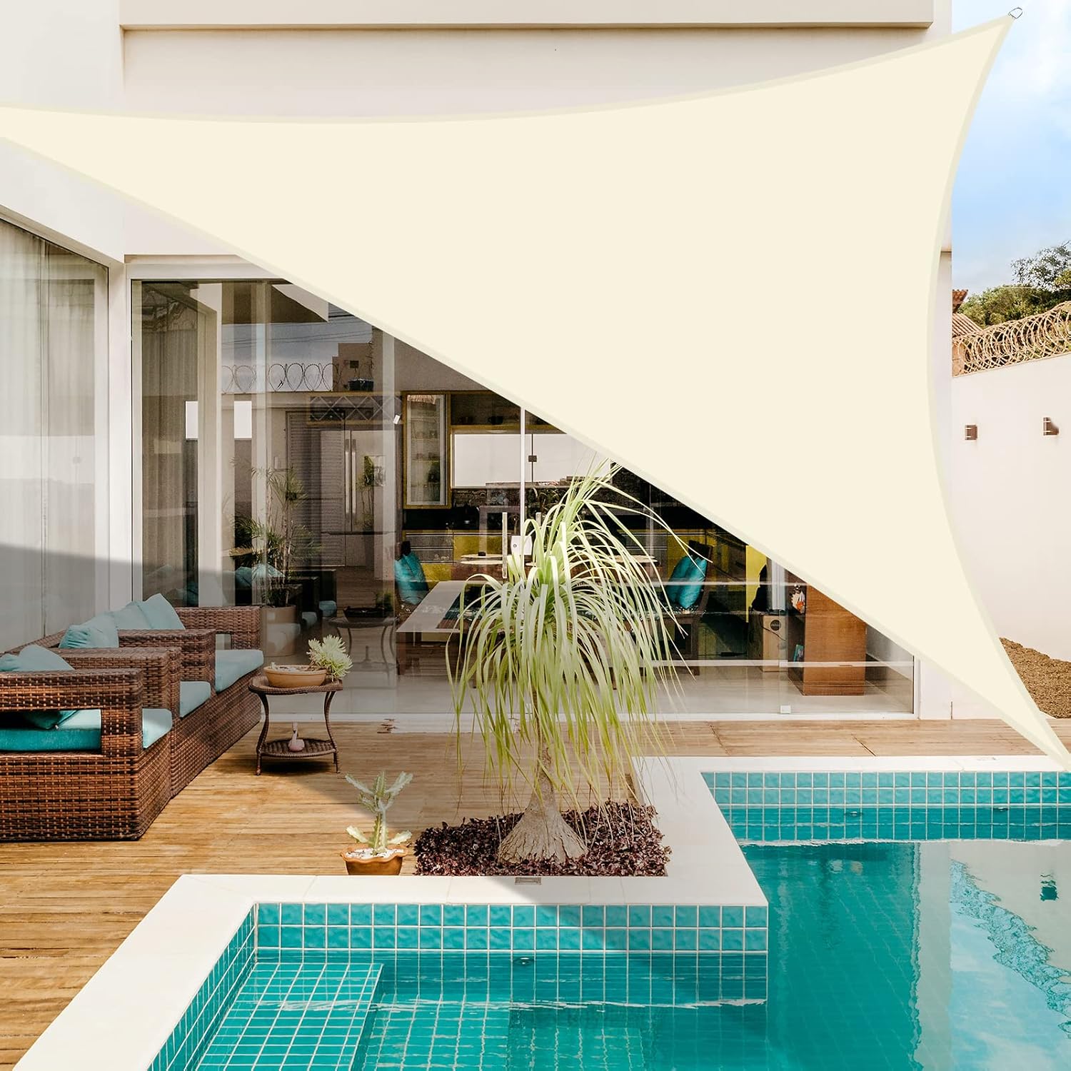 Dreieckiges Sonnensegel, Wasserdicht, Für Terrasse, Garten, Balkon Oder Pavillon, Blockiert 98 % Der Uv-strahlung, Beige, 2x2x2 M
