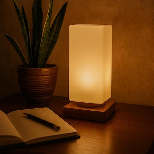 Better Home Dimmbare Schreibtischlampe Mit Holzfuß, Ideal Für Arbeitszimmer, Wohnzimmer, Büro Oder Als Vasenlampe, Farbenfroh