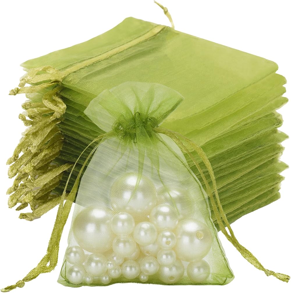 100-teiliger Tüllbeutel – 17 Cm X 23 Cm, Durchsichtiger Geschenk- Und Partybeutel Mit Kordelzug, Graugrün, Schmuck- Und Kosmetikbeutel, Bonbonpapier