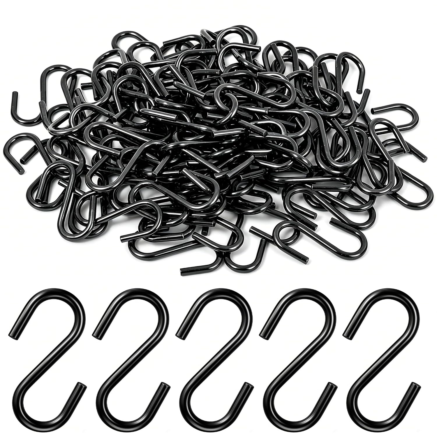 100 S-haken, Kleine Schwarze Dekohaken Aus Eisen, Zum Aufhängen Von Schmuck, Küchenutensilien Und Pflanzen, Schwarz – 1/2 Zoll