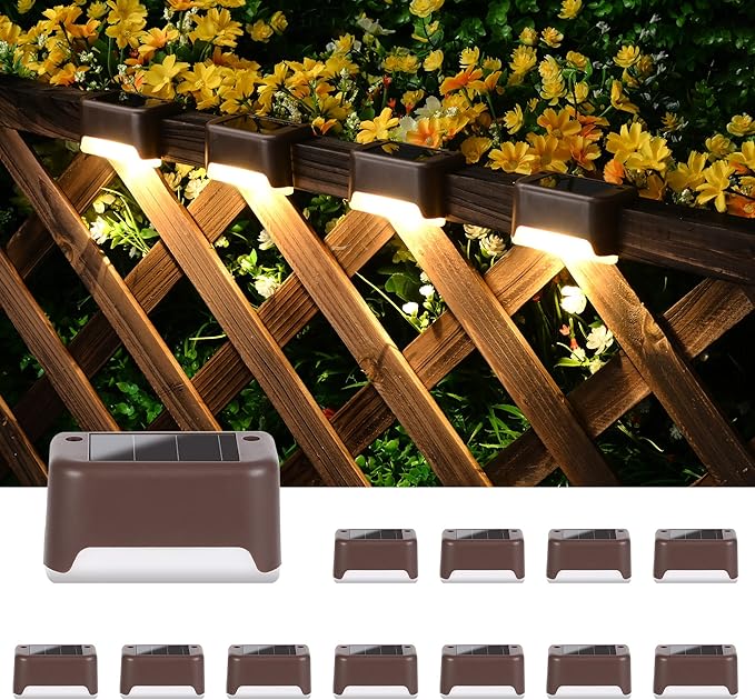 12er-pack Solar-treppen- Und Zaunstufenleuchten Für Den Außenbereich (warmweiß, Brauner Rahmen)