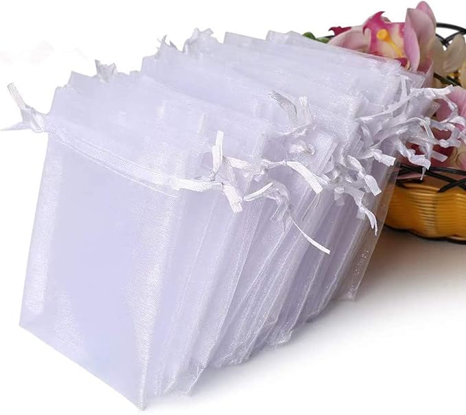 100er-packung Weiße, Transparente Tüll-geschenktüten Mit Kordelzug, Schmuck- Und Gastgeschenktüten Für Hochzeiten, Partys Und Seifenverpackungen (10 X 12 Cm)