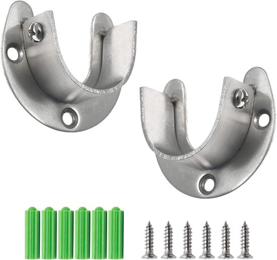 Schrankstangenhalterung, 2er-pack, Gardinenstange, Kleiderstange, Stangenstütze, Geeignet Für Kleiderstangen Bis 21 Mm Durchmesser, Duschvorhangstangen, 41 X 47 Mm, Silber
