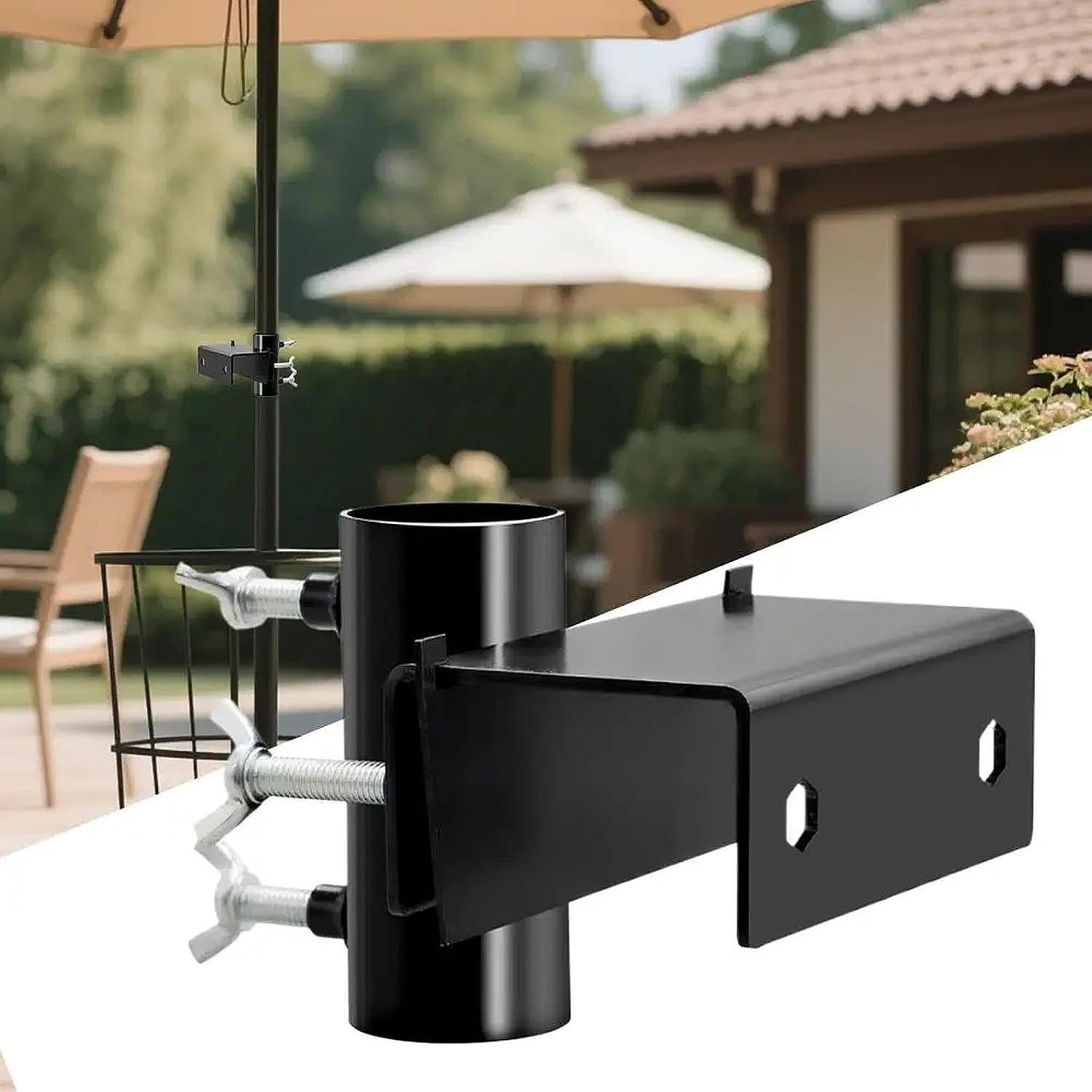 Zwei Universelle Balkon-sonnenschirmhalterungen Mit Clips, 3,6 Cm Durchmesser, Flexibel, Zur Montage An Garten, Terrasse, Pooldeck Und Geländer.