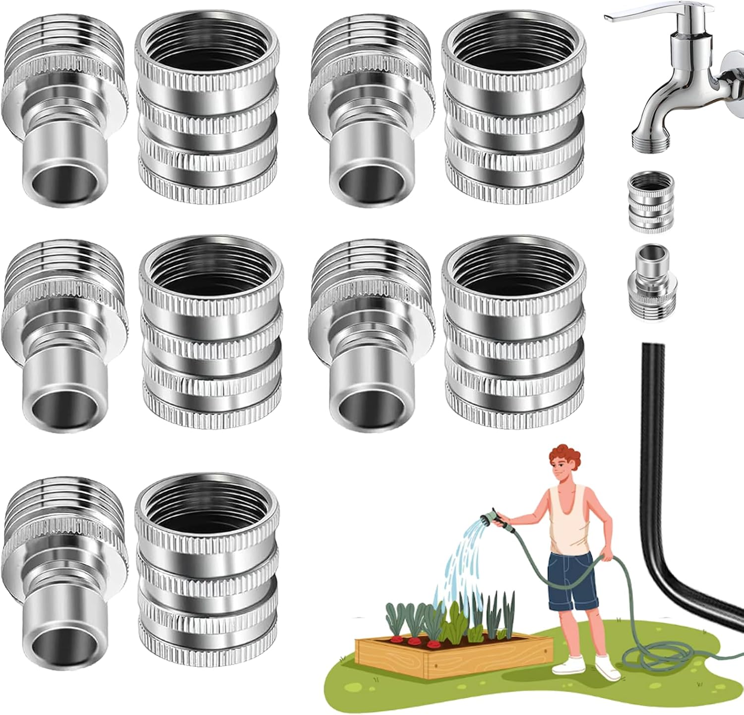 Schnellkupplungsset Für Gartenschläuche Aus Edelstahl, 1,91 Cm, Ght 3/4-zoll-anschluss, Robuste Schnellkupplung Für Sprühgeräte, 3-teilig