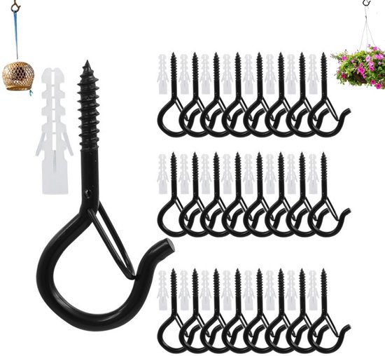 25-teiliges Set, Haken, Schraubhaken, Q-förmige Ringhaken, Bonsaihaken, Windfeste Blumentopfhaken, Zum Aufhängen Von Außenbeleuchtung Und Pflanzen