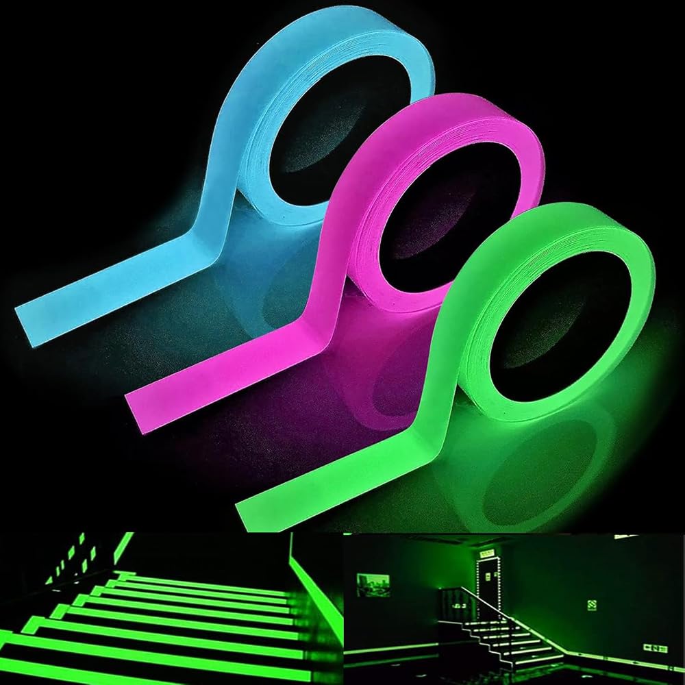 Nachleuchtendes Klebeband, 3 Rollen, 1 Cm X 5 M, Selbstklebendes, Nachleuchtendes Klebeband, Wasserfest, Leuchtband, Markierungsband (grün + Blau + Pink).