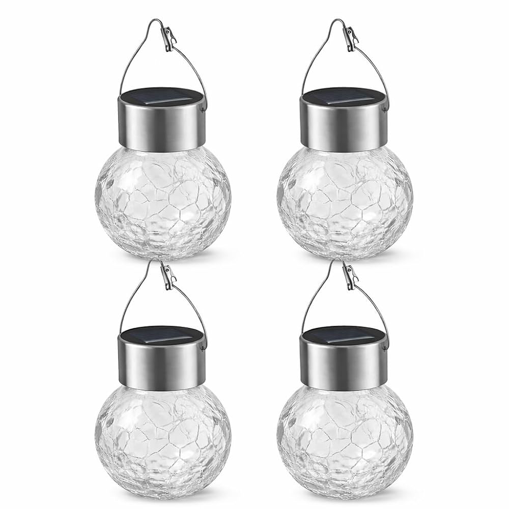 4er-pack Warmweiße Solar-hängeleuchten Aus Crackle-glas Für Den Außenbereich