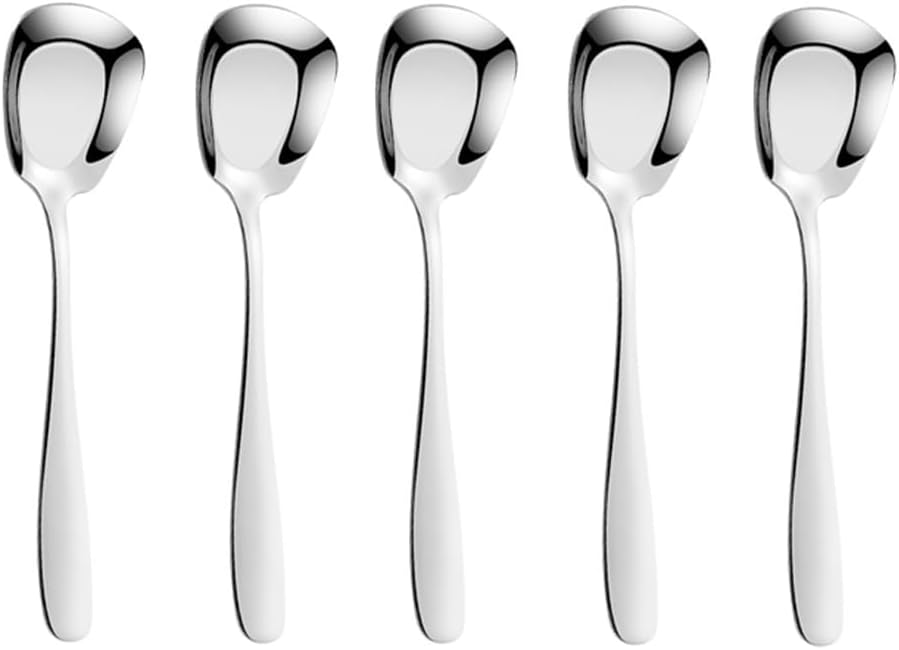 Dessertlöffel Aus Edelstahl, Quadratische Löffel, Eislöffel, Rührlöffel, Reislöffel, Teelöffel, 5er-pack, 15 Cm