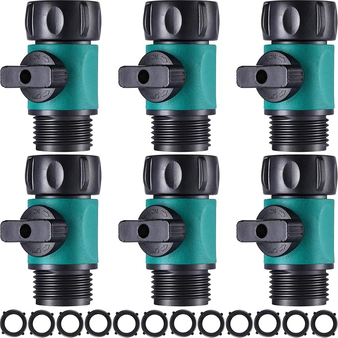 6-teiliges Gartenschlauch-absperrventil-set, Kunststoff-wasserventil, Kompatibel Mit Standard-3/4"-gewinde, Schnellkupplung, Grün