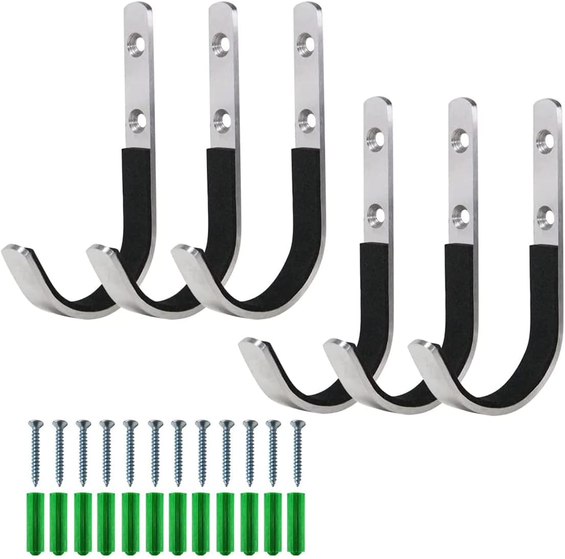 6-teiliges Wandhaken-set Aus Metall (j-form), Haken, Wandhaken Mit Weichen Polstern, Vorgebohrte Wandhaken, Metallhaken – Silber