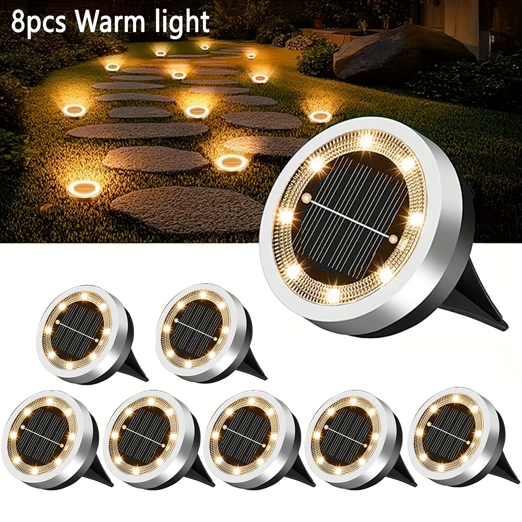 Mini-solar-bodenleuchten, 8er-pack, Für Den Außenbereich, Wasserdichte, Flache Solar-gartenleuchten, Straßenleuchten, Für Gehwege, Terrassen, Rasenflächen, Einfahrten