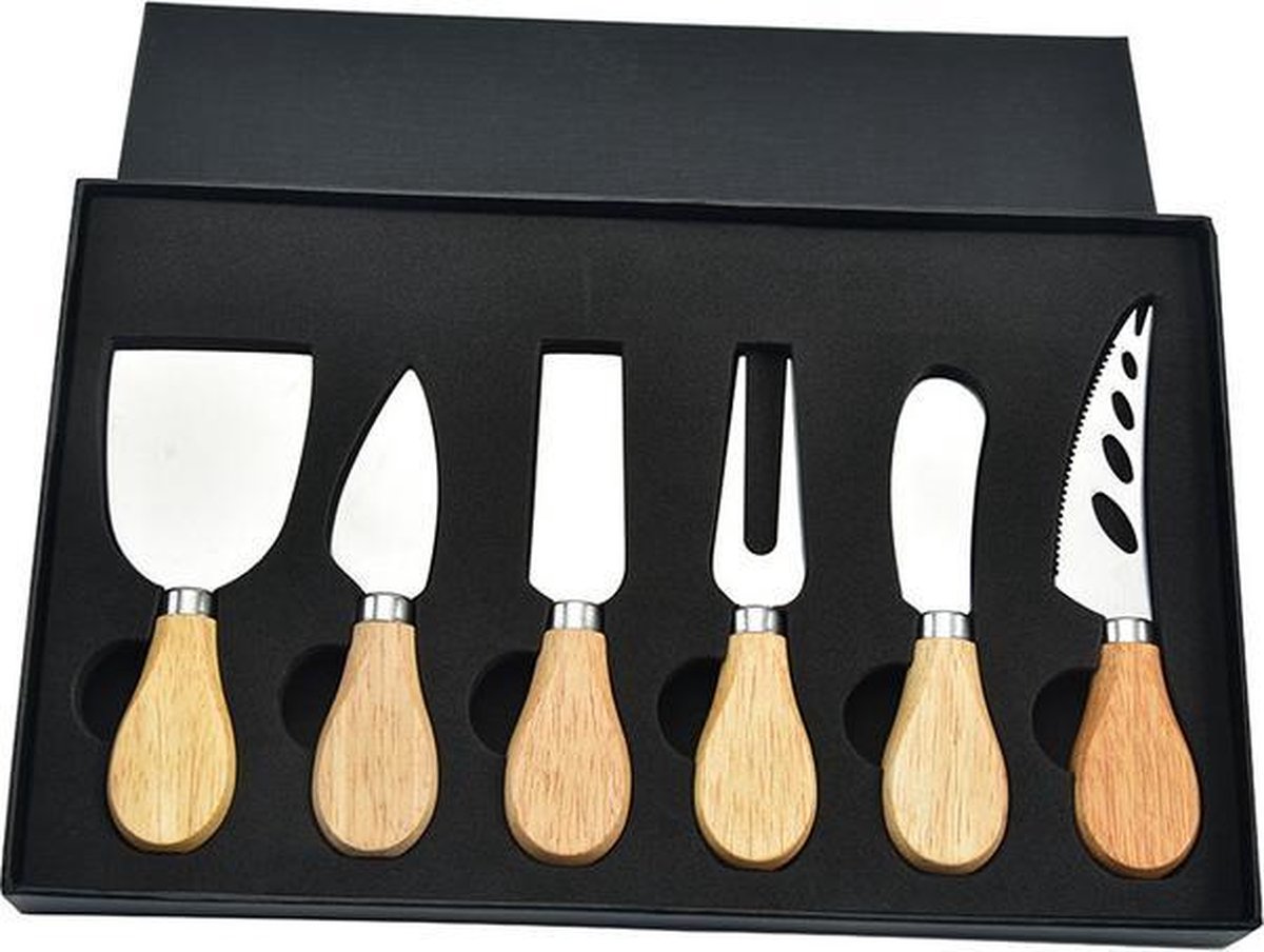 Käsemesser-set – 6-teilig – Buttermesser Mit Holzgriff, Pizzamesser, Käsemesser – Käsemesser Aus Edelstahl – Geschenkbox