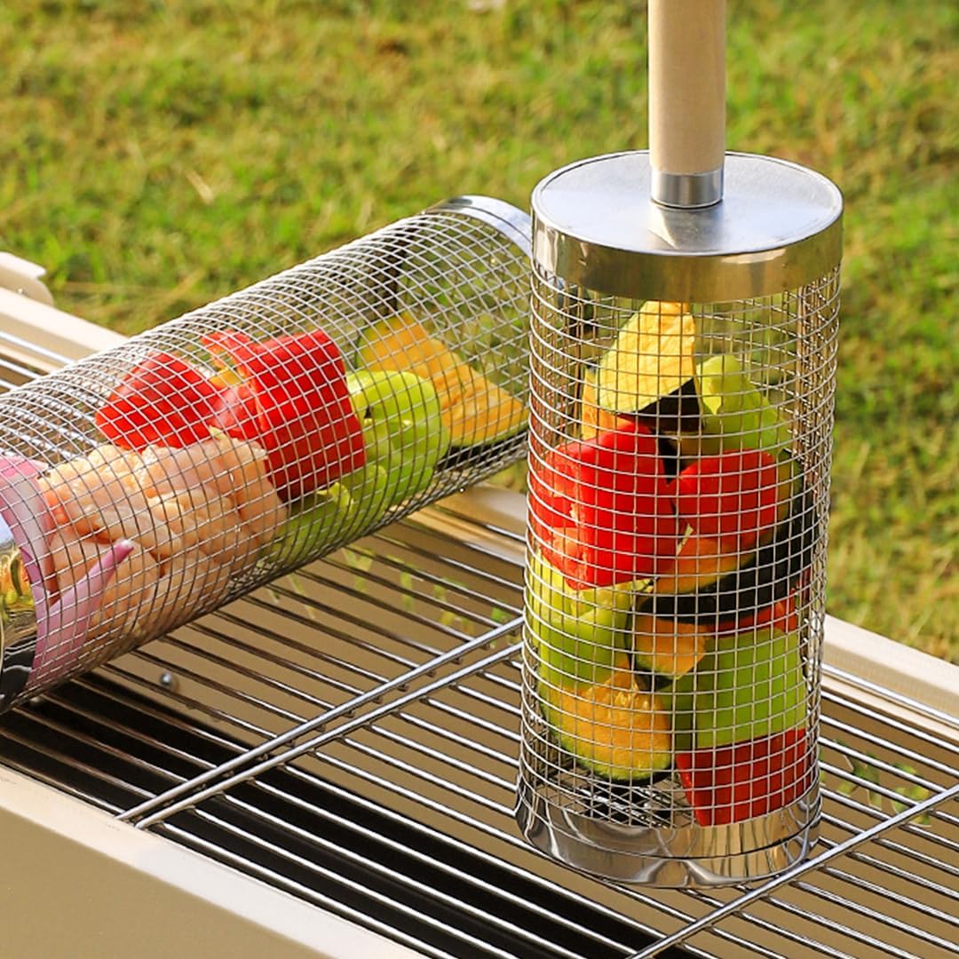 2 Grillkörbe, Grillbesteck Aus Edelstahl, Grillzubehör, Geeignet Für Gemüse, Grillen Im Freien Und Camping, Grillkorb – 20 Cm