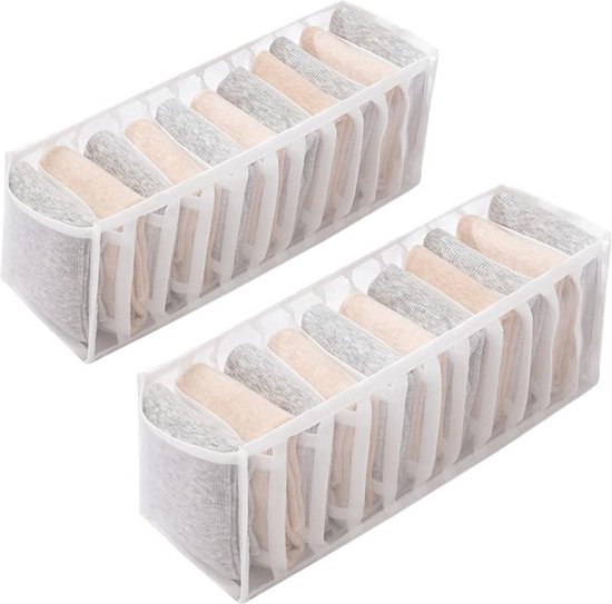 2er-pack Aufbewahrungsboxen Für Kleidung – Faltbare Schubladeneinsätze Für Unterwäsche/socken/krawatten (32 X 12 X 12 Cm, 11 Fächer) – Grau