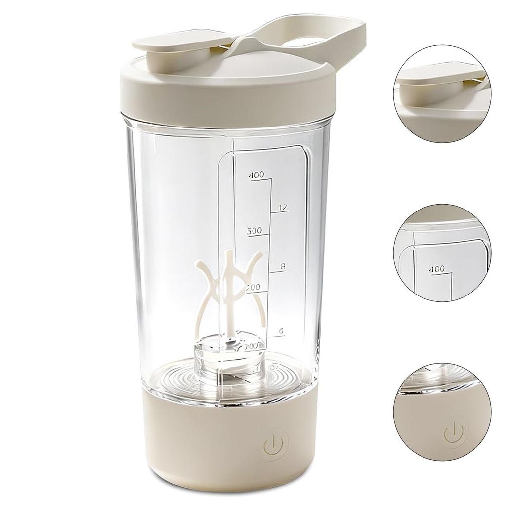 Weißer Elektrischer Protein-shaker-becher, 450 Ml, 7000 U/min - Ideal Für Fitness Und Reisen, Macht Klumpenfreie Getränke In Sekundenschnelle, Bpa-frei, Selbstreinigend.
