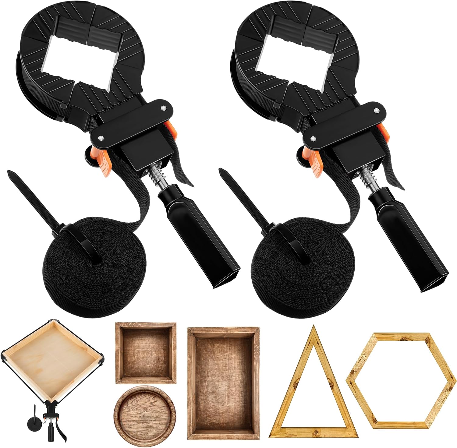 2-teilige 13-fuß-holzbearbeitungs-bandzwinge – 4 Winkelbacken – Schnellspannfunktion – Dickes Und Robustes Band – Verstellbare Bilderrahmenzwinge – 2-teilig