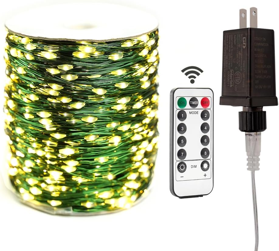 Grünes Kabel, Unsterblicher Lampenstecker, 30 Meter Lange, Wasserdichte Led-lichterkette Mit 300 Leds, Inklusive Fernbedienung, Warmweißes Licht – Für Weihnachtsbaum Oder Hof