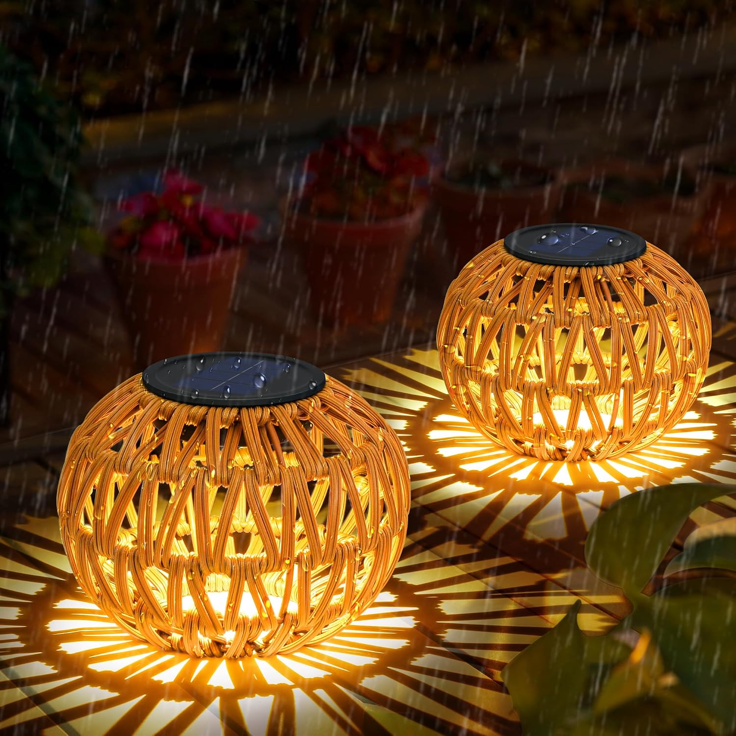 2 Sets Wasserdichter Solarleuchten Für Den Außenbereich, Solar-tischlampen Für Den Außenbereich Handgewebte Latan-solarleuchten, Lampen Im Boho-stil, Dekorative Solarleuchten