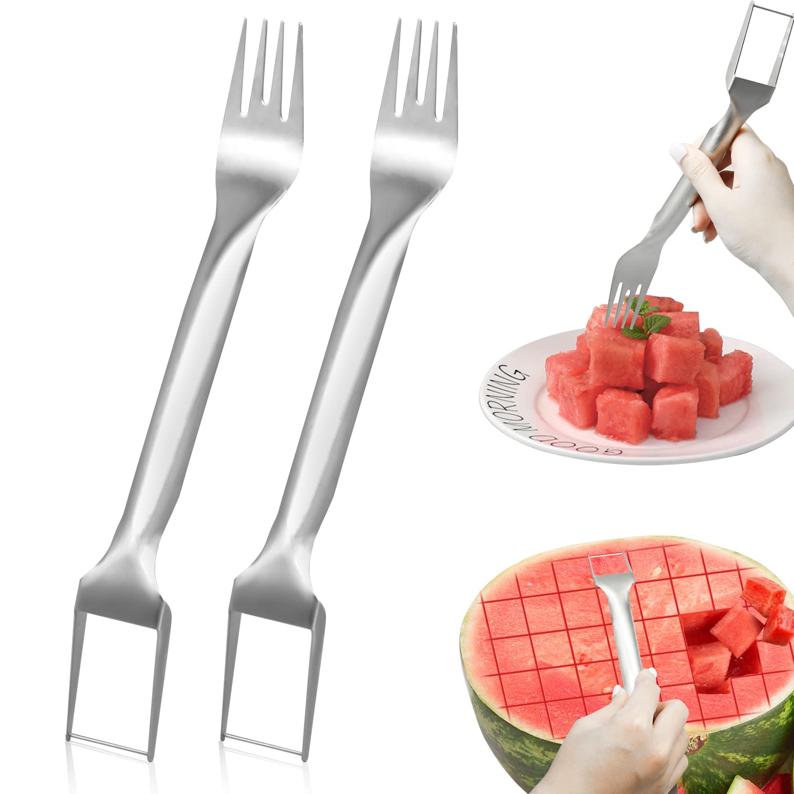 Wassermelonengabel, 2-in-1-wassermelonengabel Aus Stahl, Tragbare Wassermelonengabel, Wassermelonenschneider, Obstgabeln Für Familienfeiern