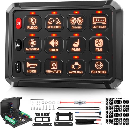 Rgb 12-wege-schalterpanel, Sofort-ein/aus-berührungsschalterbox Mit Relaissteuerung, Zusätzlicher Led-kippschalter Für 12v-fahrzeuge Wie Pkw, Utv, Lkw, Wohnmobile Und Atv/suv
