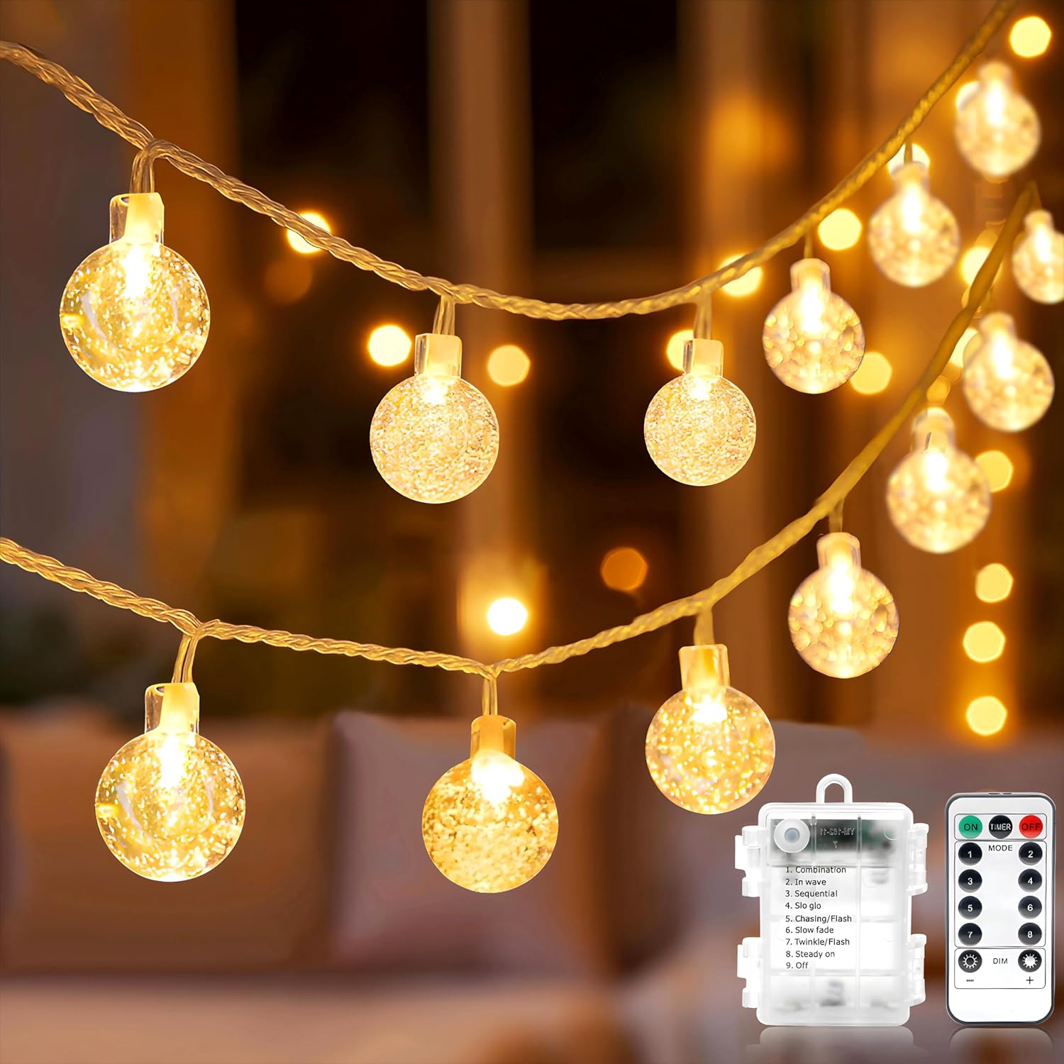 Batteriebetriebene Lichterkette (10 M) Mit 80 Leds, Fernbedienung, Wasserdicht, Für Drinnen Und Draußen, Zum Aufhängen, Als Dekorative Weihnachtsbeleuchtung
