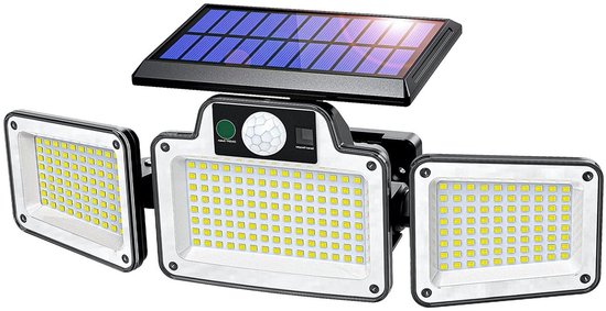 3-flammige Solar-außenleuchte Mit Bewegungsmelder, Ip65 Wasserdicht, Verstellbare Lampenköpfe, Flutlicht Für Garagen, Schwarz
