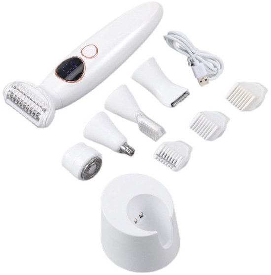 5-in-1 Damentrimmer Mit Usb-ladestation Elektrische Rasur Für Gesicht, Arme, Beine, Achseln Und Bikinizone Wasserdichtes Design.