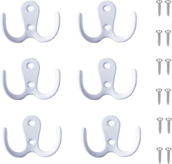 6er-packung Vintage-doppelhaken Aus Metall Zur Wandmontage In Mattem Silber Mit Schrauben Für Hüte, Kleidung Und Handtücher