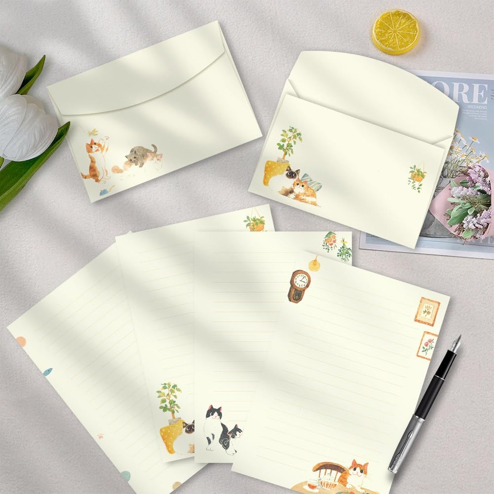 72-teiliges Briefpapier-set Mit Katzenmotiv – 21 X 14 Cm – 48 Linierte Blätter – 24 Umschläge – Katzenmotiv – Für Briefe, Einladungen Und Partys