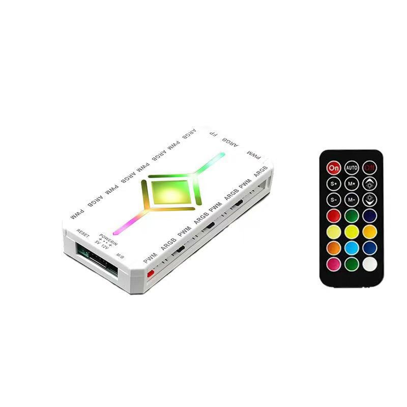 Argb- Und Pwm-gehäuselüfter-hub – 9-port-argb- Und Pwm-gehäuselüfter-hub Mit Controller Und Sata-stromanschluss – Magnetischer Backplate-splitter