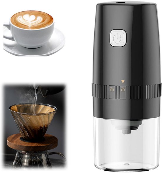 Tragbare, Per Usb Aufladbare Elektrische Kaffee-, Pfeffer- Und Salzmühle, Mahlgrad Einstellbar, Schwarz, 19 × 8 Cm