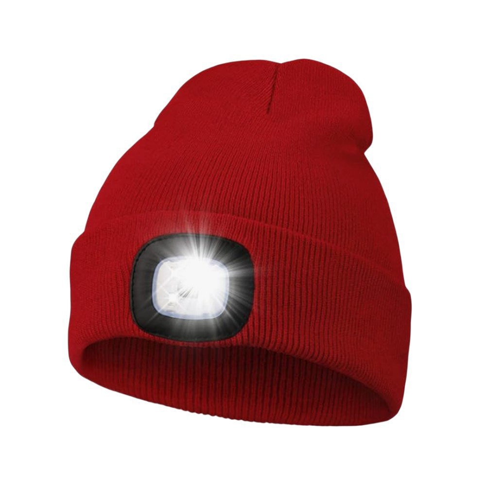 Gestrickte Stirnlampe – Unisex-winterstirnlampe Aus Strick – Mit Led-beleuchtung – Usb-aufladbare Led-stirnlampe – Gestrickte Led-stirnlampe – Rot