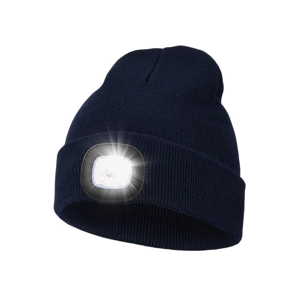 Gestrickte Stirnlampe – Unisex-winterstirnlampe Aus Strick – Mit Led-beleuchtung – Usb-aufladbare Led-stirnlampe – Marineblau