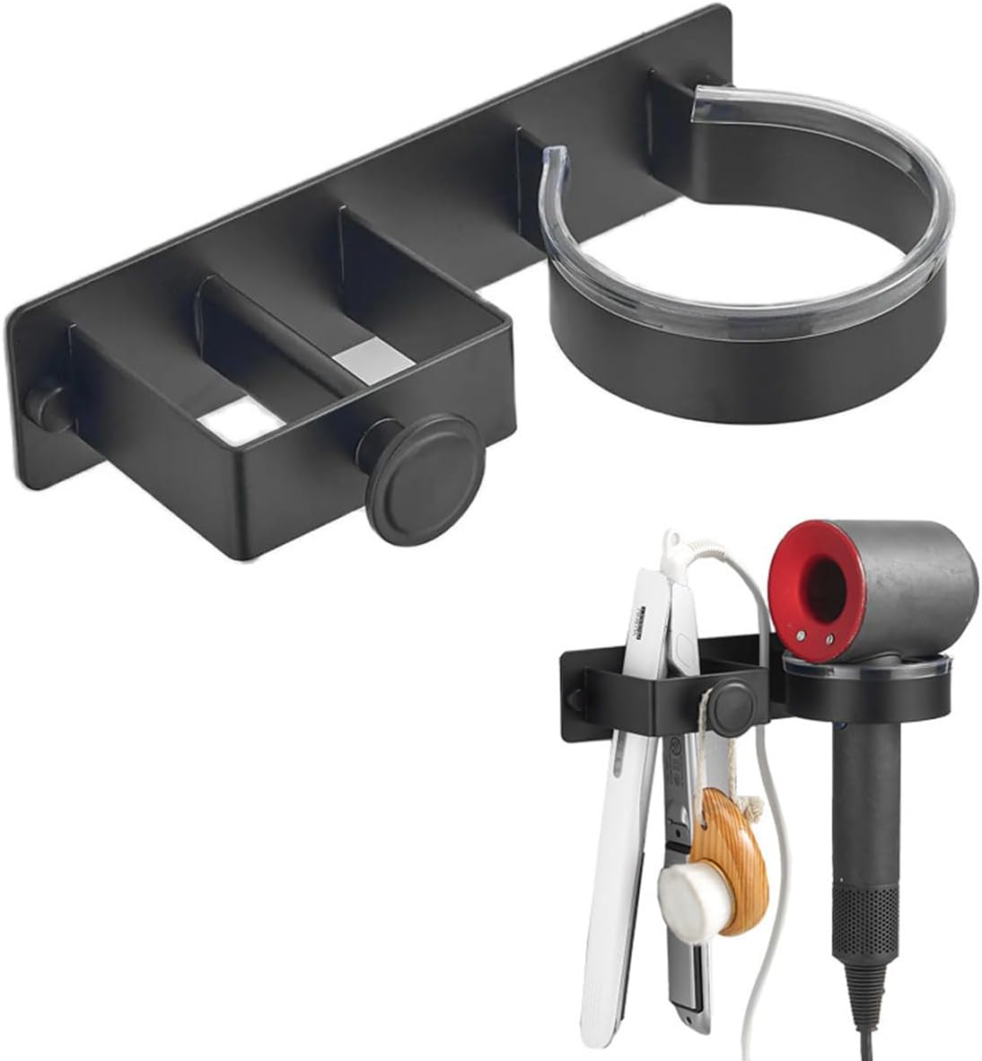 Wandmontierter Haartrockner- Und Glätteisenständer, 2-in-1-haartrocknerständer Aus Edelstahl, Halterung Für Haarstylinggeräte Im Badezimmer, Für Lockenstäbe (schwarz)