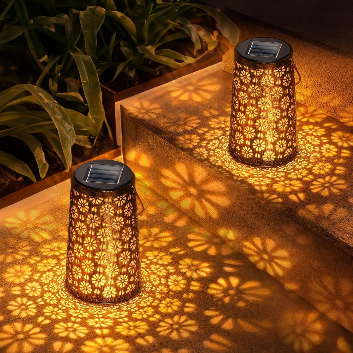 Solar-gartenlaterne Für Den Außenbereich, 2-led-solar-gartenleuchte Aus Metall, Gartendekoration Im Freien, Wasserdichte Solar-gartenleuchte Für Den Außenbereich, Geeignet Für Terrassen Und Balkone.
