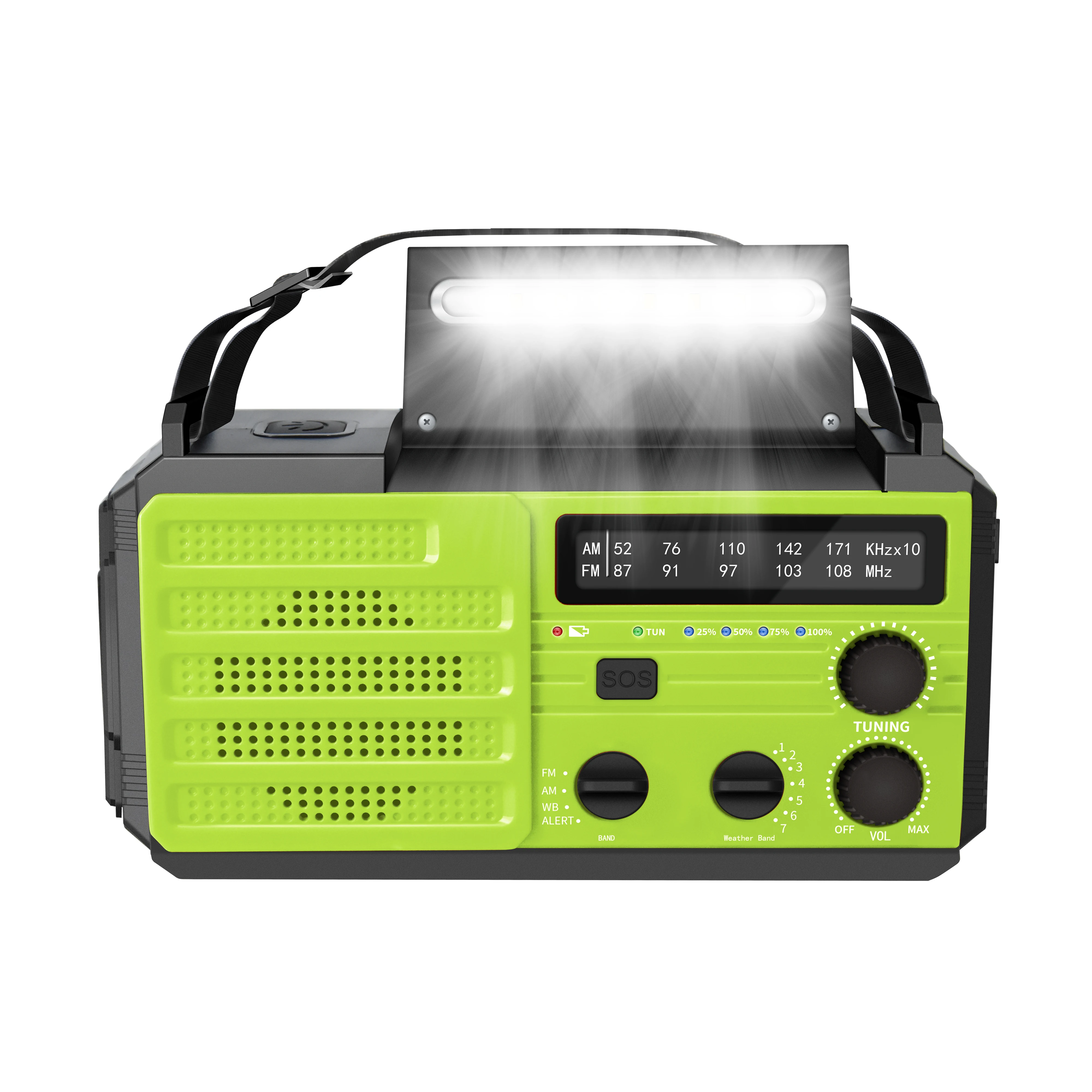 Notradio, Solarbetriebenes Wetterradio (6000 Mah) Mit Handkurbel, Leselampe, Dreistufige Led-taschenlampe, Sos-alarm, Am/fm/noaa-empfang, Kopfhöreranschluss