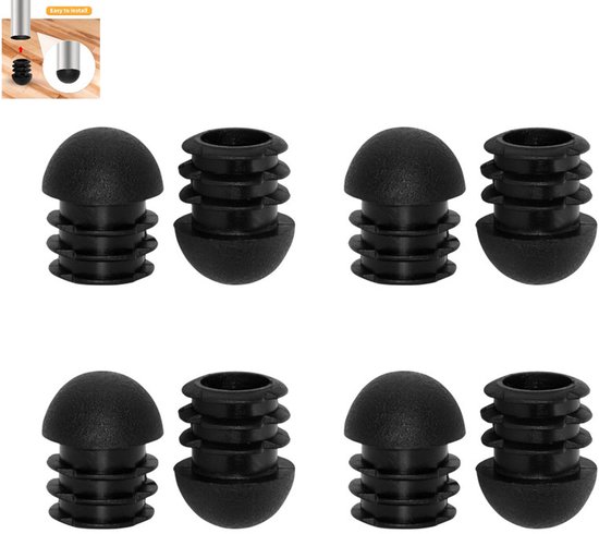 8-teiliges Set Mit Runden, Schwarzen Kunststoff-rohrendkappen (16 Mm) – Wasserdichte Stopfen Für Möbelrollen