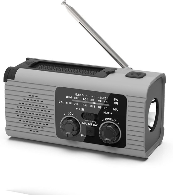 Notfallradio Mit Wetterwarnung, 4000 Mah Solar- Und Kurbelspeicher, Usb-aufladbar, Am/fm-überlebensradio, Grau
