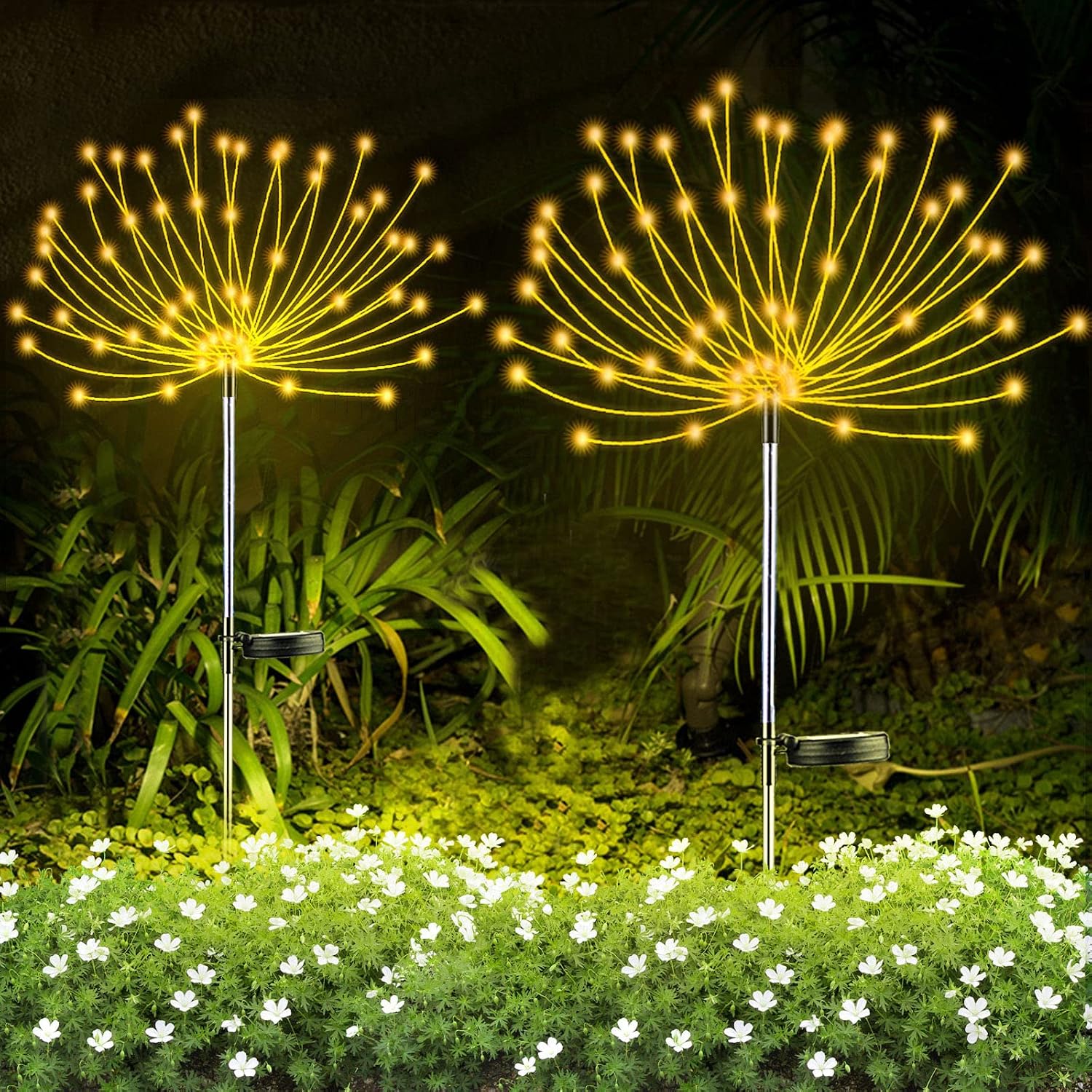 2er-set Solar-feuerwerkslichter – 120 Leds – 40 Kupferdrähte – Gartendekoration – Für Einfahrt, Wege, Garten, Weihnachtsdekoration, Partys